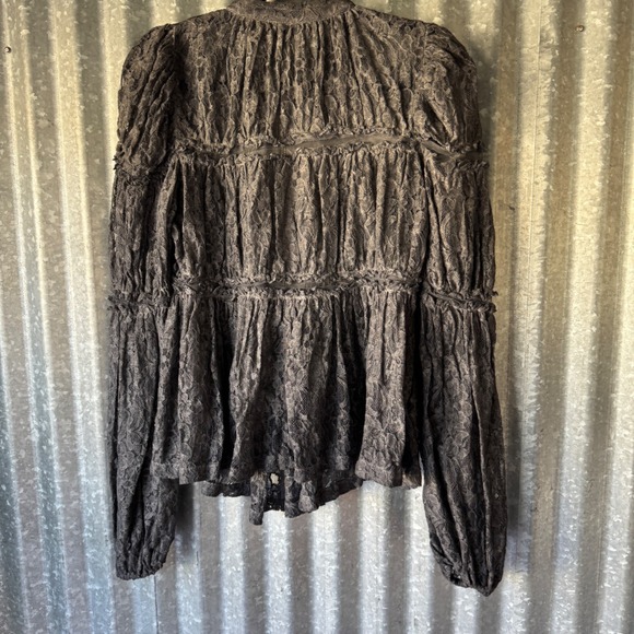 NWT Free People Grey Floral Lace Peplum Zip Up Jacket Puff Sleeve Boho Small NEW - Picture 10 of 15